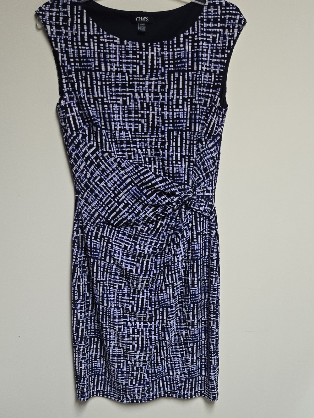 Chaps Blue & White Twist-Detail Sleeveless Dress Size Medium